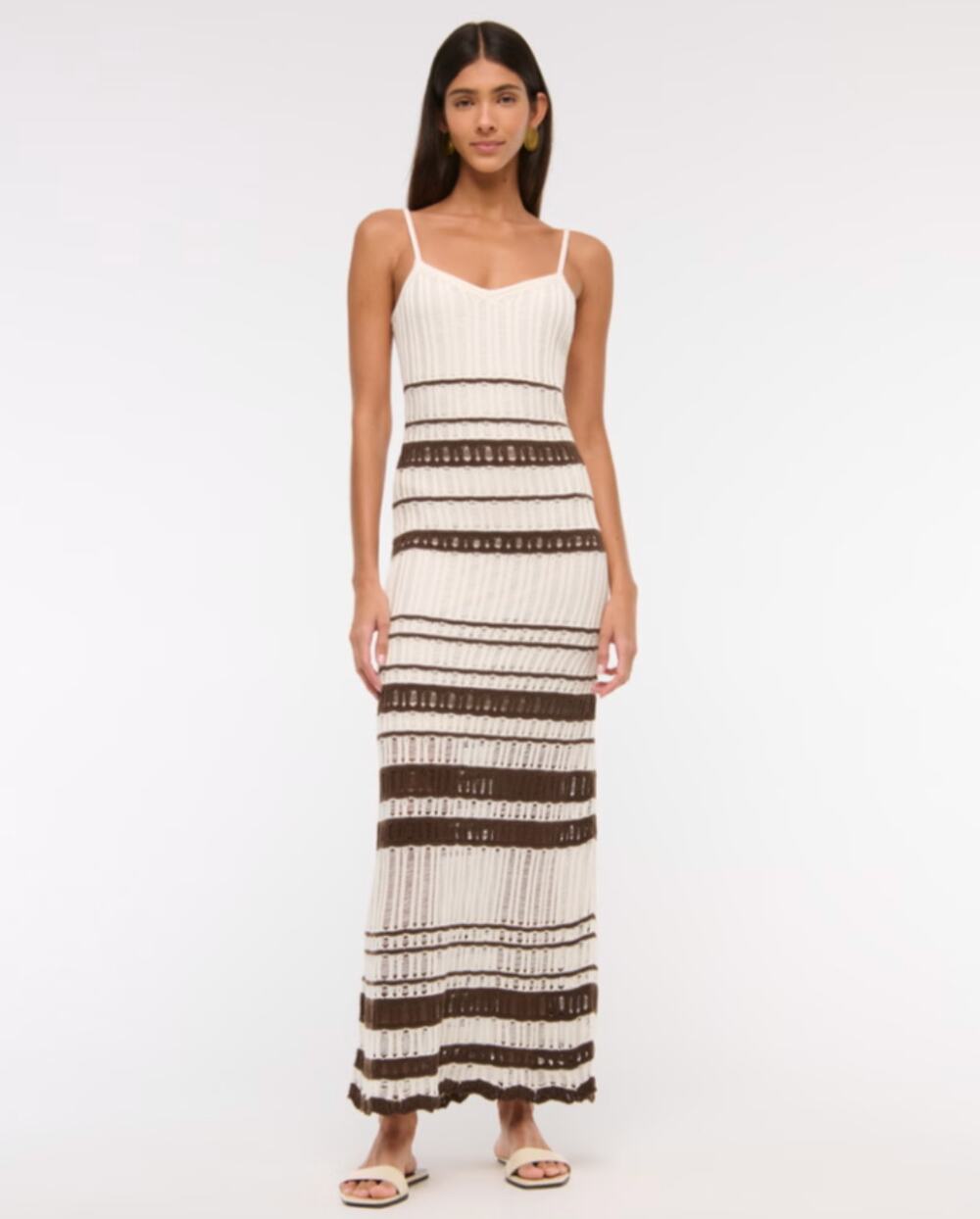 Abercrombie & Fitch NEW Crochet Style Maxi Dress XL striped brown white resort